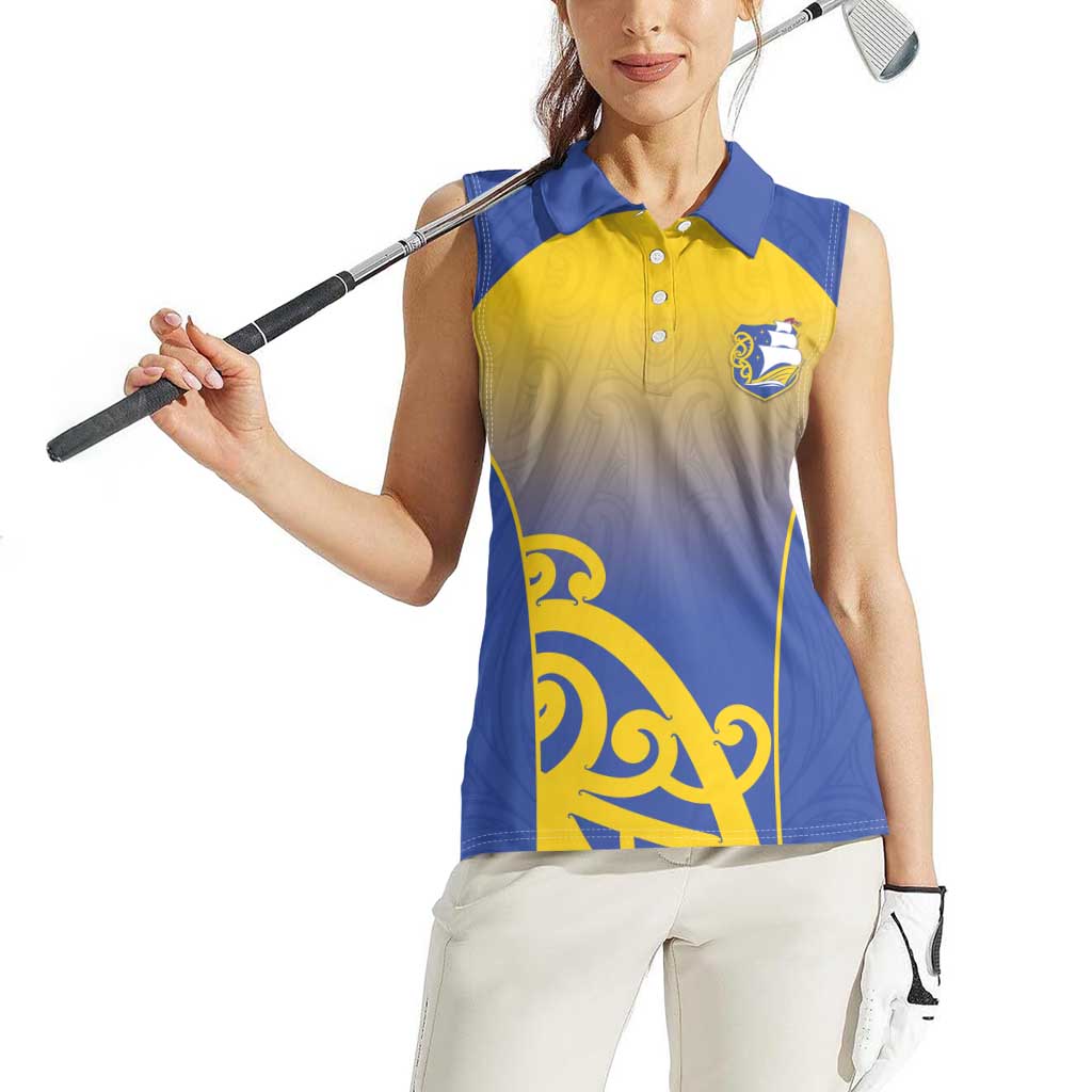 Custom James Cook High School Women Sleeveless Polo Shirt Maori Koru Pattern