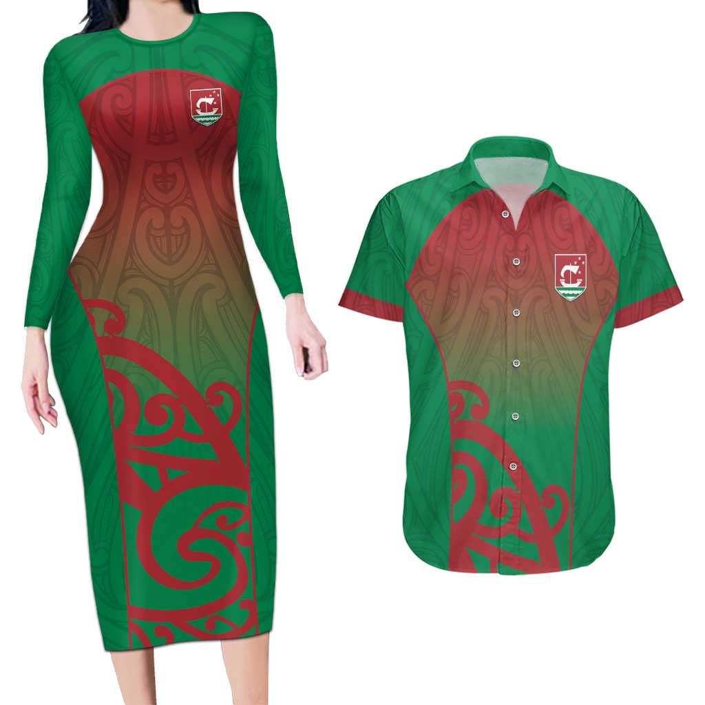 Custom Onehunga High School Couples Matching Long Sleeve Bodycon Dress and Hawaiian Shirt Maori Koru Pattern