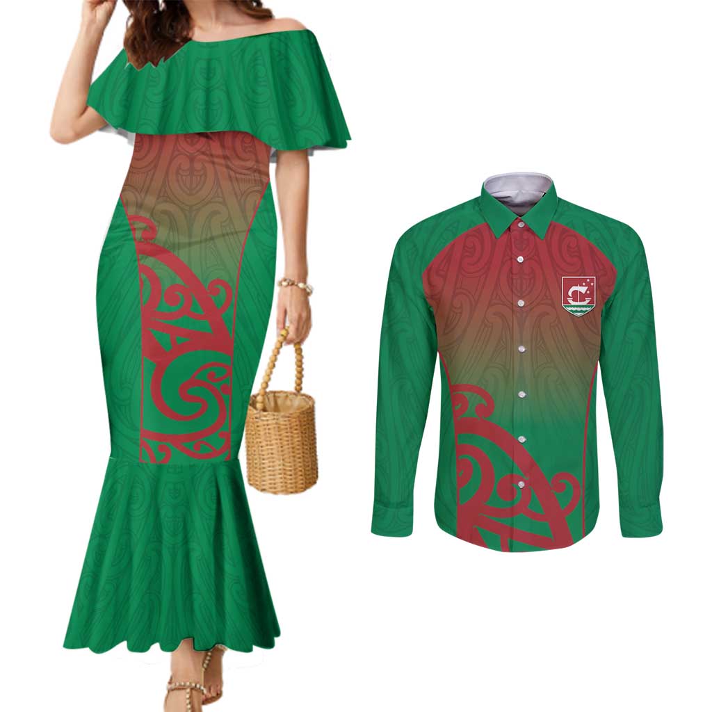 Custom Onehunga High School Couples Matching Mermaid Dress and Long Sleeve Button Shirt Maori Koru Pattern