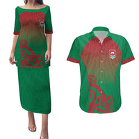 Custom Onehunga High School Couples Matching Puletasi and Hawaiian Shirt Maori Koru Pattern