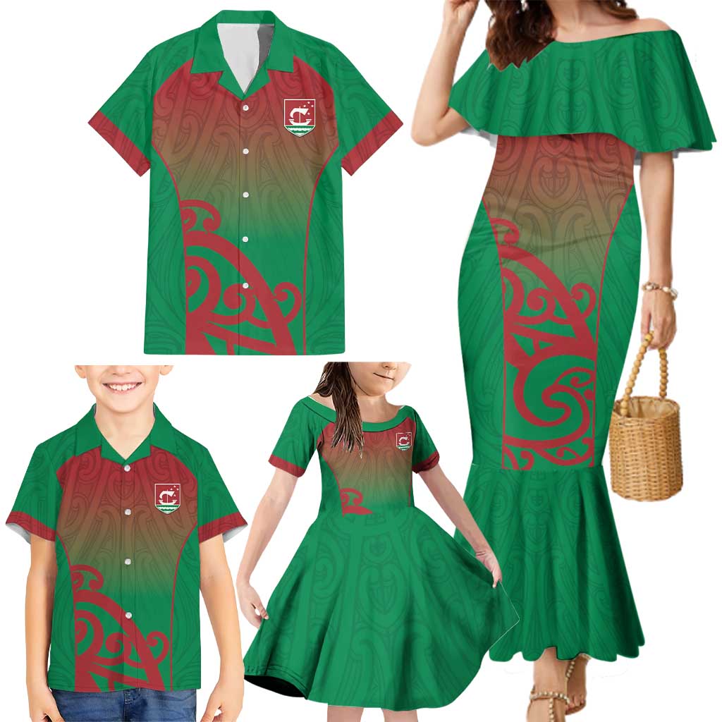 Custom Onehunga High School Family Matching Mermaid Dress and Hawaiian Shirt Maori Koru Pattern