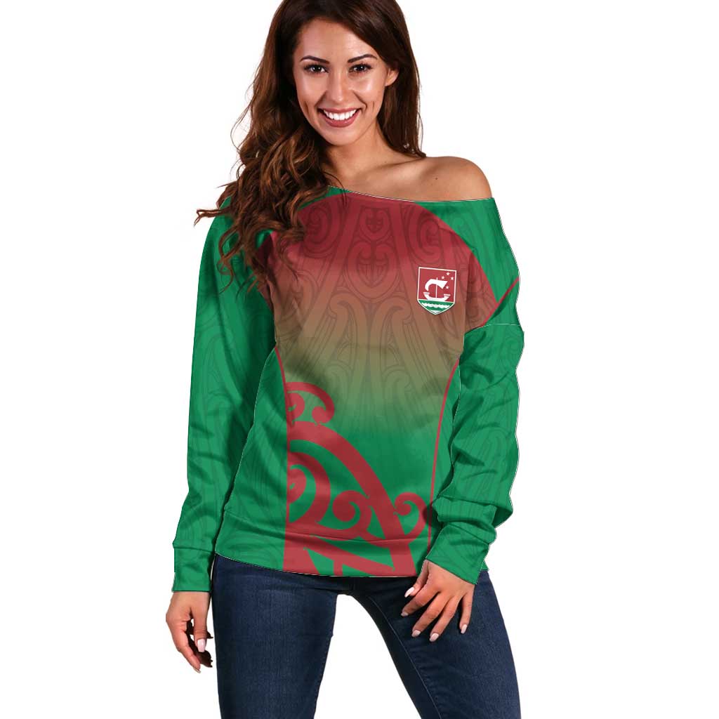 Custom Onehunga High School Off Shoulder Sweater Maori Koru Pattern