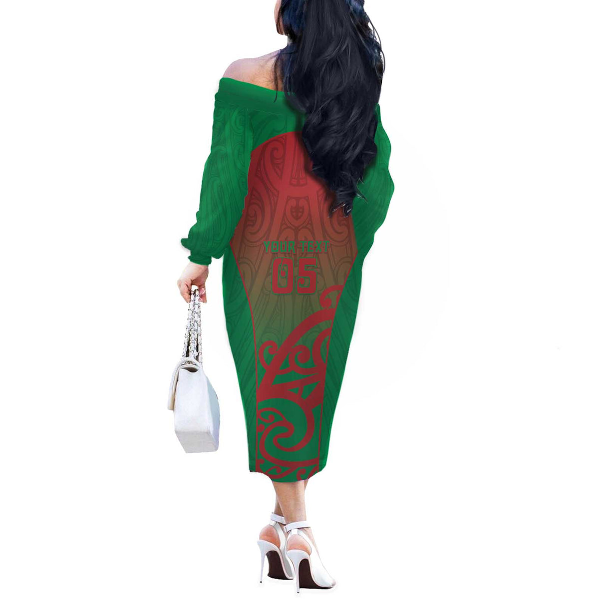 Custom Onehunga High School Off The Shoulder Long Sleeve Dress Maori Koru Pattern