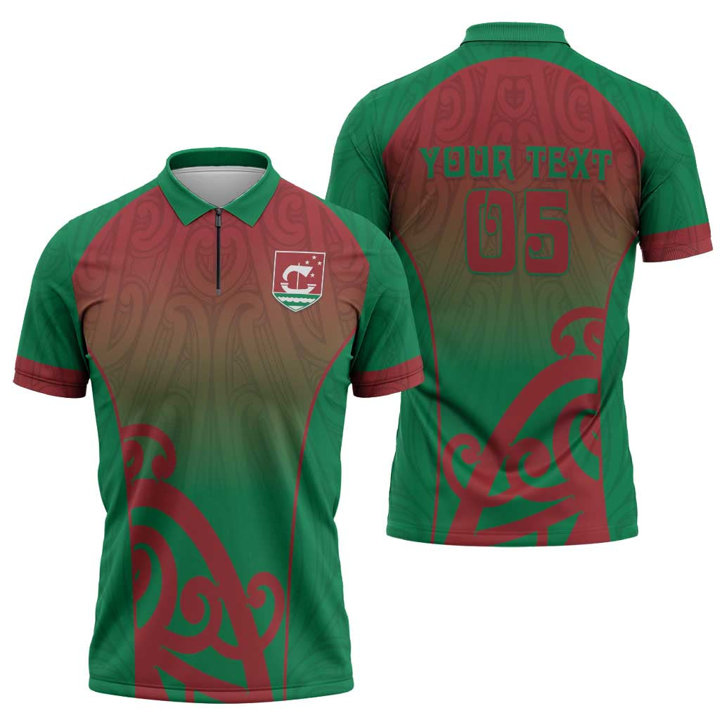 Custom Onehunga High School Zipper Polo Shirt Maori Koru Pattern