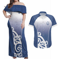 Custom New Zealand Aotea College Couples Matching Off Shoulder Maxi Dress and Hawaiian Shirt Maori Koru Pattern