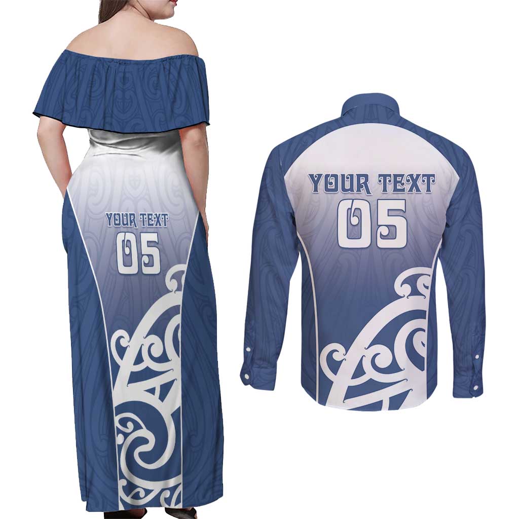 Custom New Zealand Aotea College Couples Matching Off Shoulder Maxi Dress and Long Sleeve Button Shirt Maori Koru Pattern