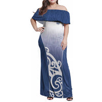 Custom New Zealand Aotea College Family Matching Off Shoulder Maxi Dress and Hawaiian Shirt Maori Koru Pattern LT05 Mom's Dress Blue - Polynesian Pride