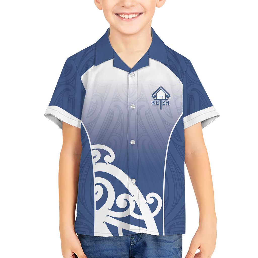Custom New Zealand Aotea College Family Matching Off Shoulder Short Dress and Hawaiian Shirt Maori Koru Pattern LT05 Son's Shirt Blue - Polynesian Pride