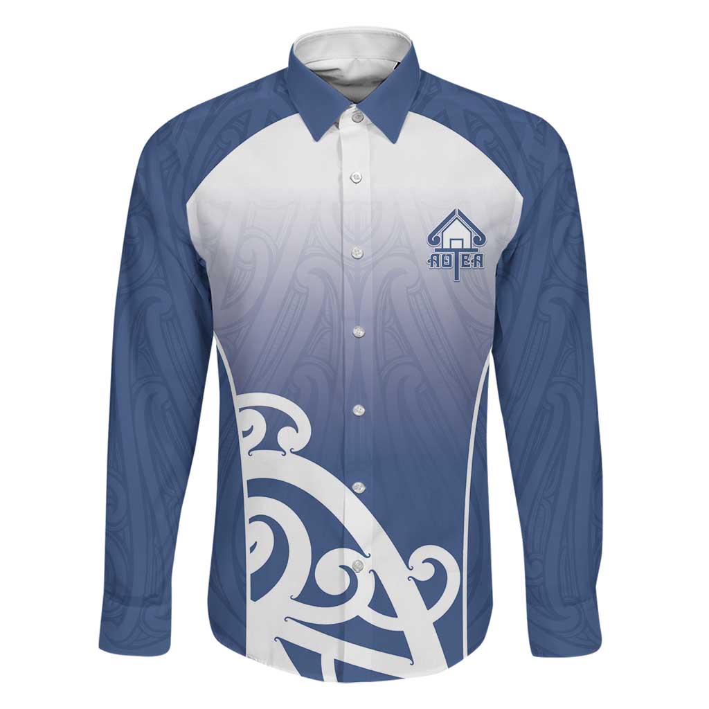 Custom New Zealand Aotea College Family Matching Short Sleeve Bodycon Dress and Hawaiian Shirt Maori Koru Pattern LT05 Dad's Shirt - Long Sleeve Blue - Polynesian Pride