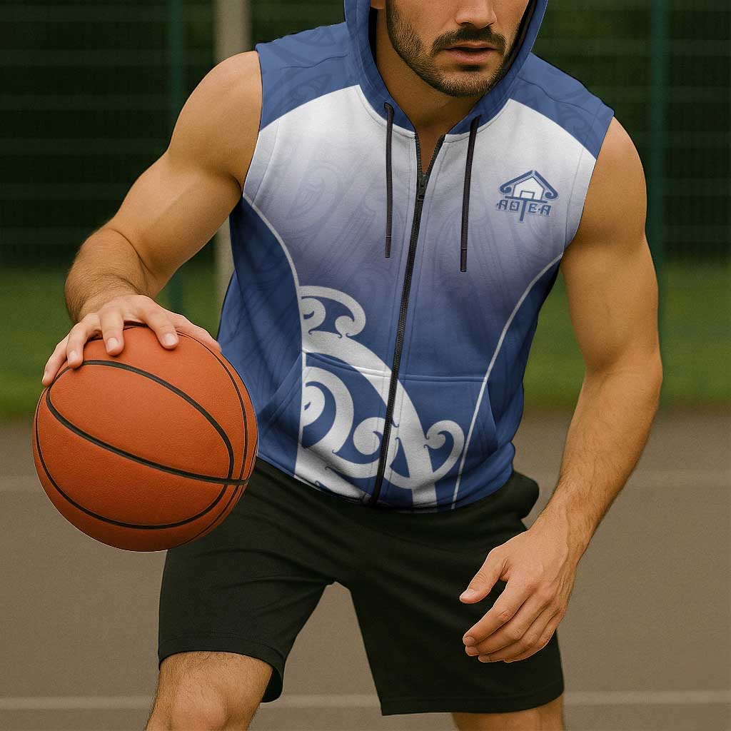Custom New Zealand Aotea College Sleeveless Zip Hoodie Maori Koru Pattern
