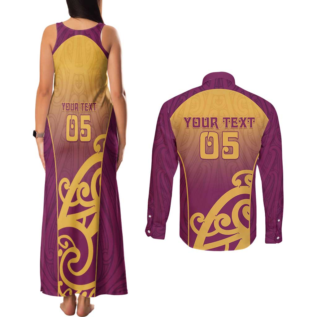 Custom Waiuku College Couples Matching Tank Maxi Dress and Long Sleeve Button Shirt Maori Koru Pattern