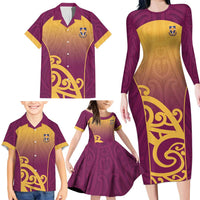 Custom Waiuku College Family Matching Long Sleeve Bodycon Dress and Hawaiian Shirt Maori Koru Pattern