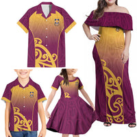 Custom Waiuku College Family Matching Off Shoulder Maxi Dress and Hawaiian Shirt Maori Koru Pattern