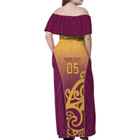 Custom Waiuku College Family Matching Off Shoulder Maxi Dress and Hawaiian Shirt Maori Koru Pattern