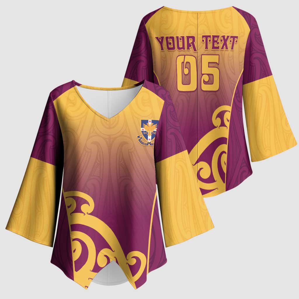 Custom Waiuku College Kimono Sleeve Blouse Maori Koru Pattern