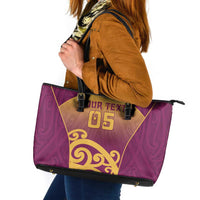 Custom Waiuku College Leather Tote Bag Maori Koru Pattern