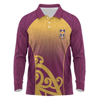 Custom Waiuku College Long Sleeve Polo Shirt Maori Koru Pattern