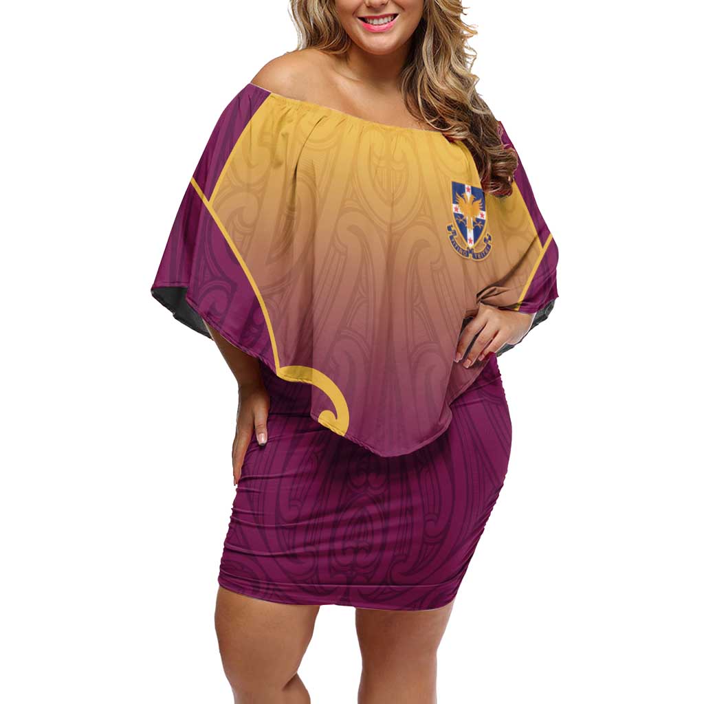 Custom Waiuku College Off Shoulder Short Dress Maori Koru Pattern