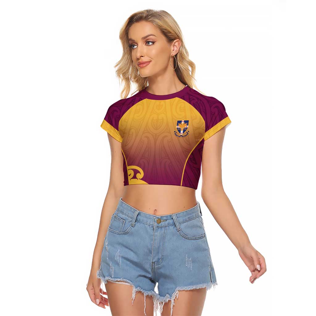 Custom Waiuku College Raglan Cropped T Shirt Maori Koru Pattern