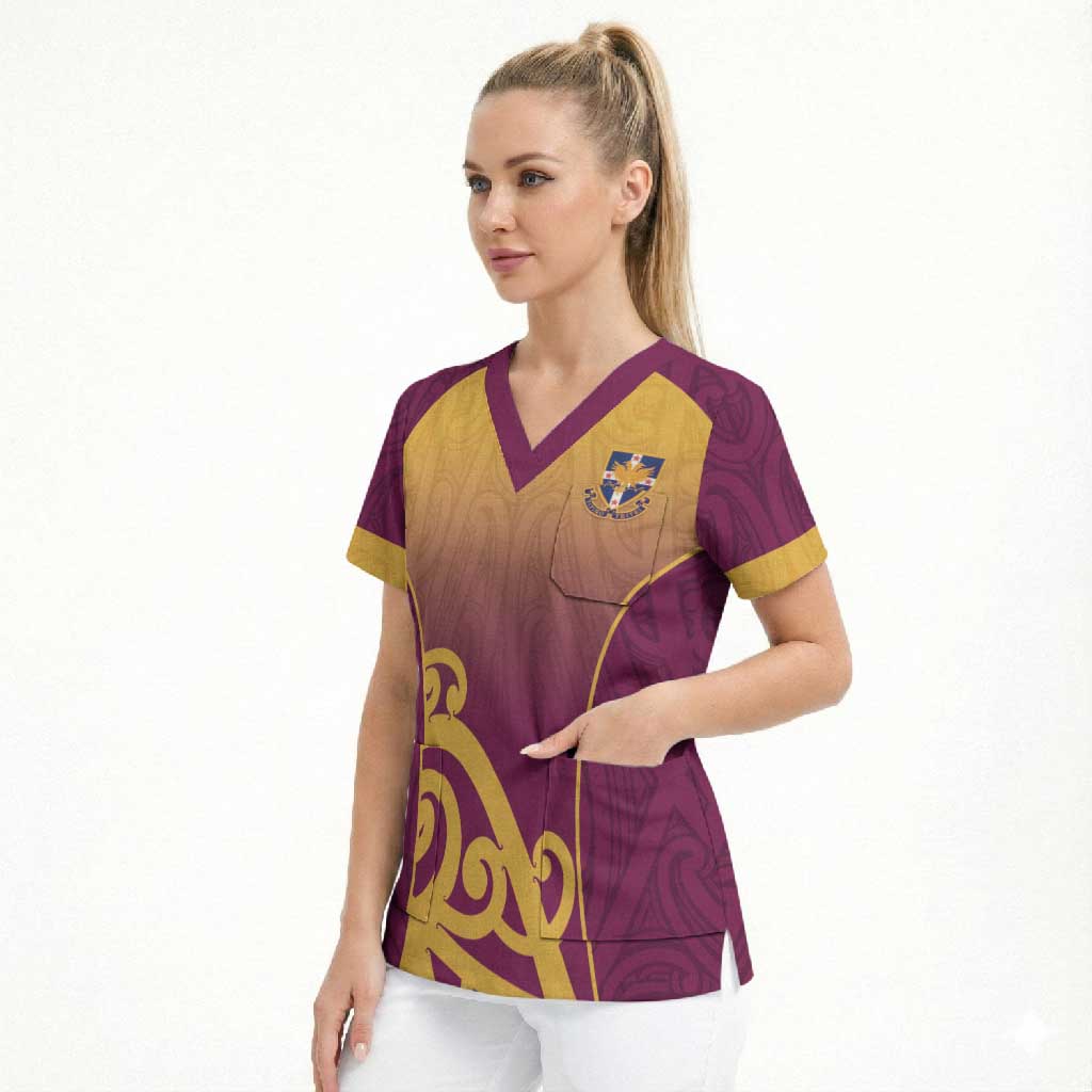 Custom Waiuku College Scrub Top Maori Koru Pattern