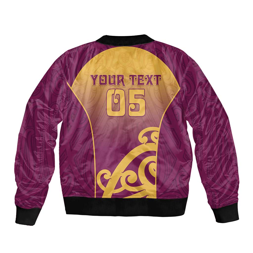 Custom Waiuku College Sleeve Zip Bomber Jacket Maori Koru Pattern