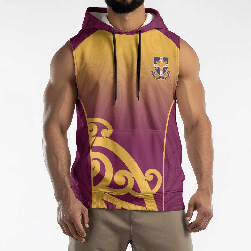Custom Waiuku College Sleeveless Hoodie Maori Koru Pattern