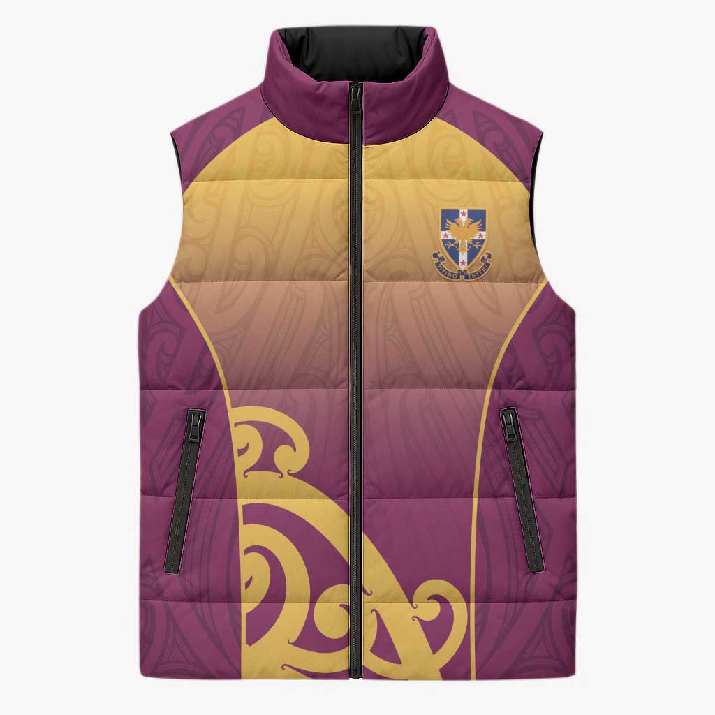 Custom Waiuku College Sleeveless Puffer Jacket Maori Koru Pattern
