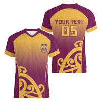 Custom Waiuku College Women V-Neck T-Shirt Maori Koru Pattern