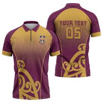 Custom Waiuku College Zipper Polo Shirt Maori Koru Pattern