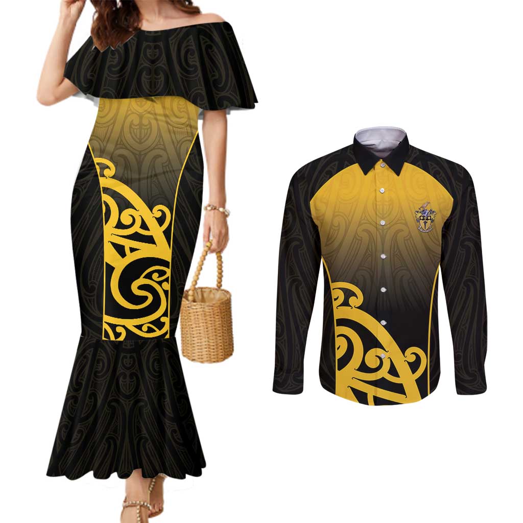 Custom Motueka High School Couples Matching Mermaid Dress and Long Sleeve Button Shirt Maori Koru Pattern