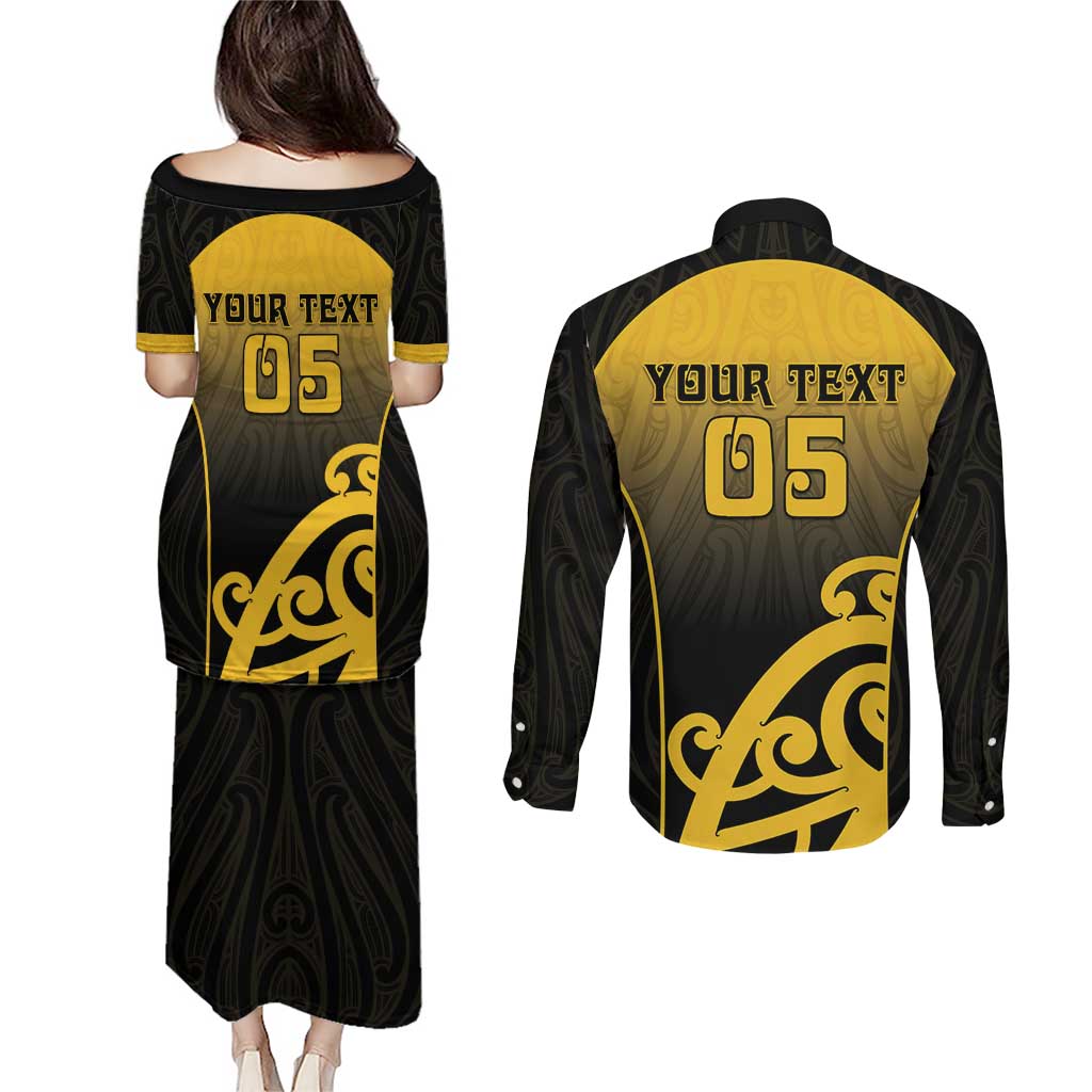 Custom Motueka High School Couples Matching Puletasi and Long Sleeve Button Shirt Maori Koru Pattern
