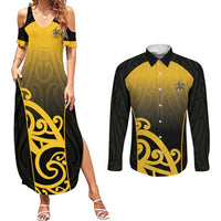 Custom Motueka High School Couples Matching Summer Maxi Dress and Long Sleeve Button Shirt Maori Koru Pattern