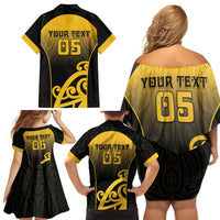 Custom Motueka High School Family Matching Off Shoulder Short Dress and Hawaiian Shirt Maori Koru Pattern