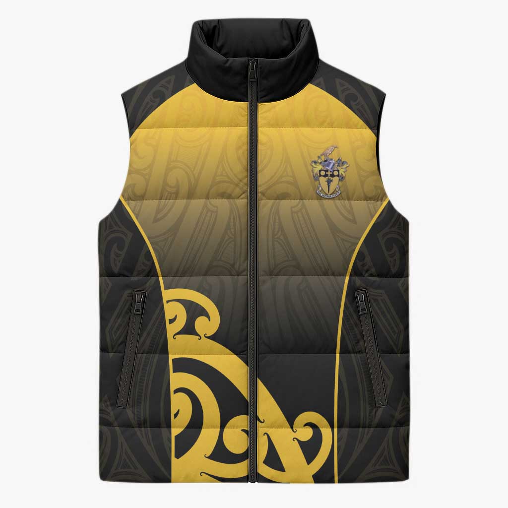 Custom Motueka High School Sleeveless Puffer Jacket Maori Koru Pattern
