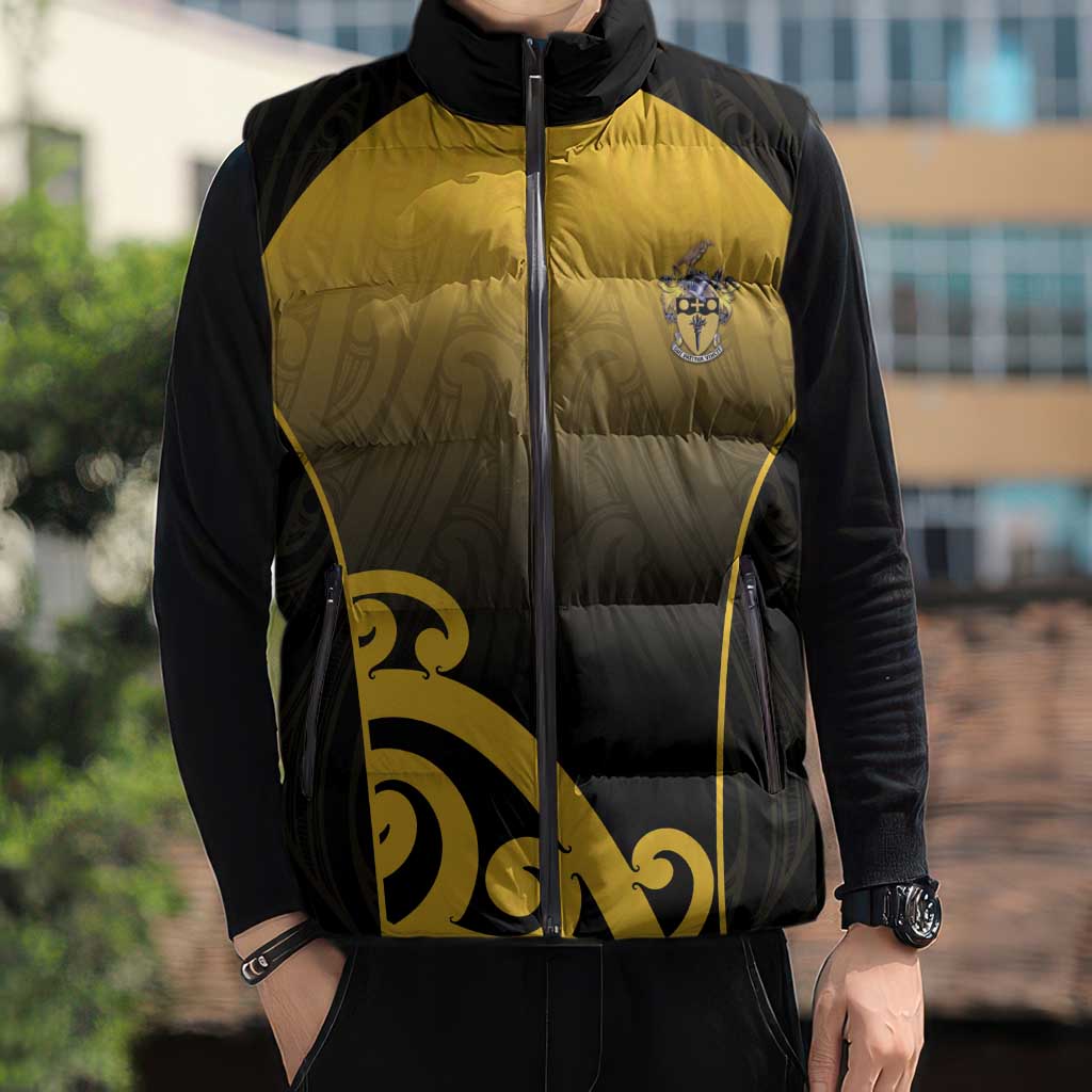 Custom Motueka High School Sleeveless Puffer Jacket Maori Koru Pattern