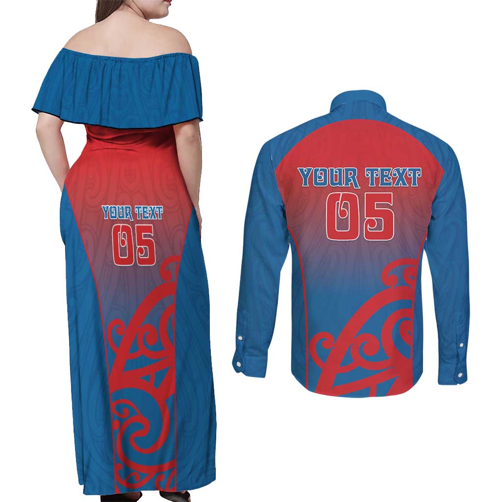 Custom St Joseph's Maori Girls' College Couples Matching Off Shoulder Maxi Dress and Long Sleeve Button Shirt Maori Koru Pattern