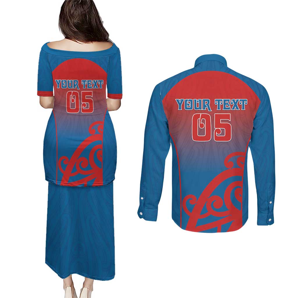 Custom St Joseph's Maori Girls' College Couples Matching Puletasi and Long Sleeve Button Shirt Maori Koru Pattern