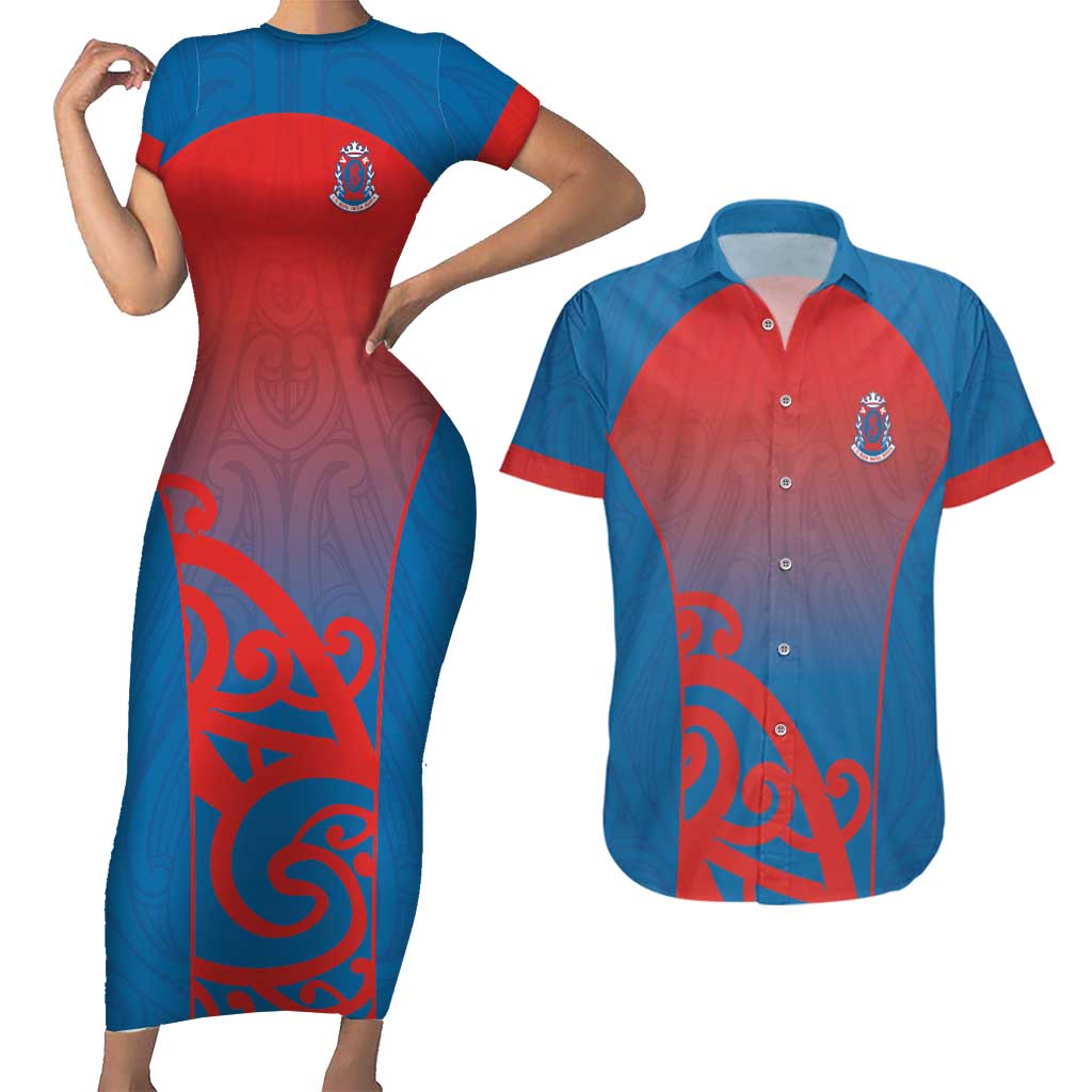Custom St Joseph's Maori Girls' College Couples Matching Short Sleeve Bodycon Dress and Hawaiian Shirt Maori Koru Pattern