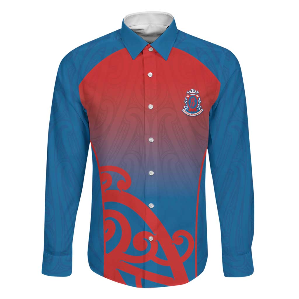 Custom St Joseph's Maori Girls' College Family Matching Off The Shoulder Long Sleeve Dress and Hawaiian Shirt Maori Koru Pattern LT05 Dad's Shirt - Long Sleeve Blue - Polynesian Pride