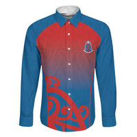 Custom St Joseph's Maori Girls' College Family Matching Off The Shoulder Long Sleeve Dress and Hawaiian Shirt Maori Koru Pattern LT05 Dad's Shirt - Long Sleeve Blue - Polynesian Pride