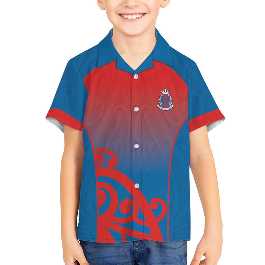 Custom St Joseph's Maori Girls' College Family Matching Off Shoulder Maxi Dress and Hawaiian Shirt Maori Koru Pattern LT05 Son's Shirt Blue - Polynesian Pride