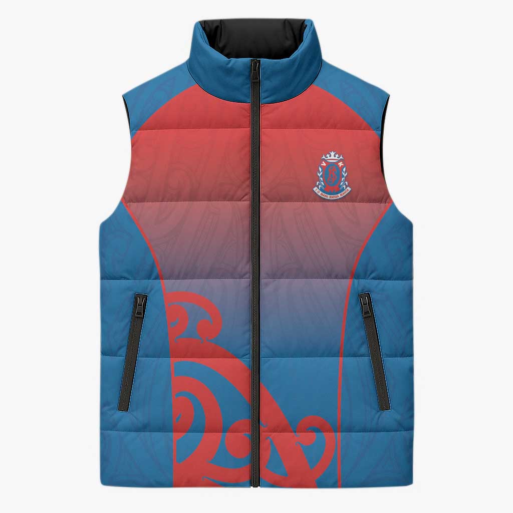 Custom St Joseph's Maori Girls' College Sleeveless Puffer Jacket Maori Koru Pattern