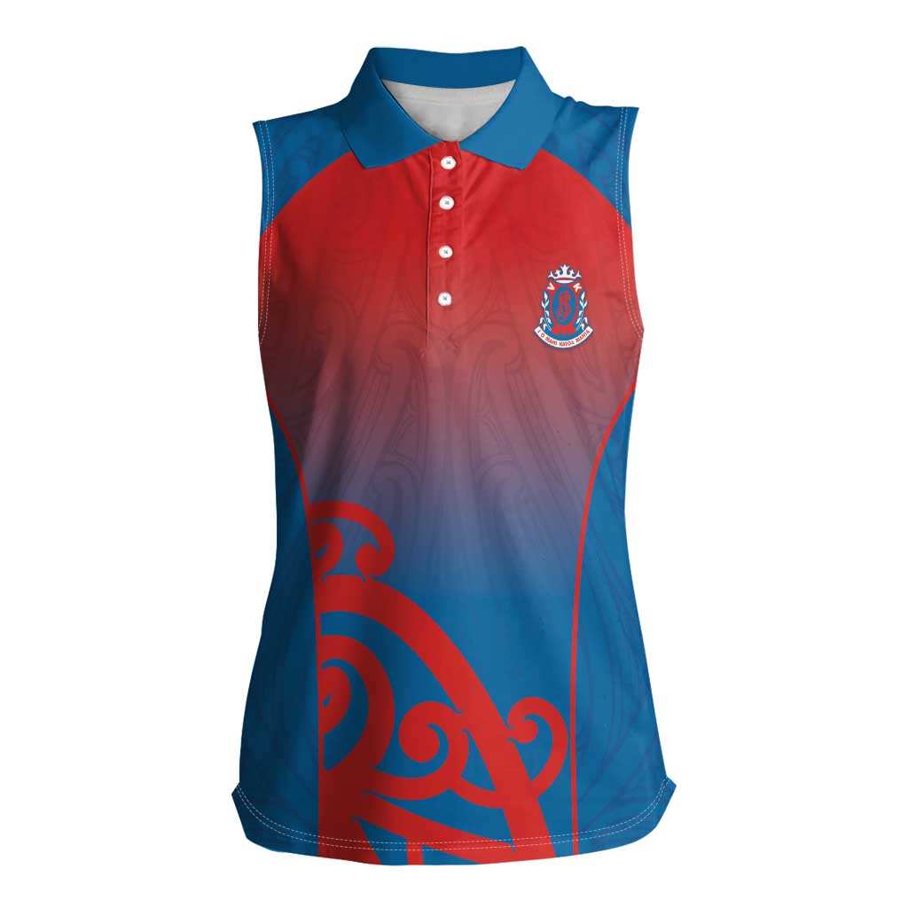 Custom St Joseph's Maori Girls' College Women Sleeveless Polo Shirt Maori Koru Pattern