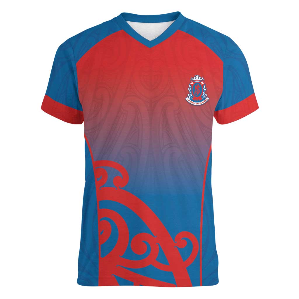 Custom St Joseph's Maori Girls' College Women V-Neck T-Shirt Maori Koru Pattern
