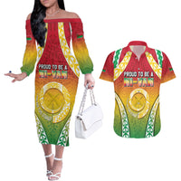 Personalised Vanuatu Couples Matching Off The Shoulder Long Sleeve Dress and Hawaiian Shirt Proud To Be A Ni-Van With Tribal Pattern