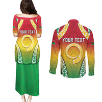 Personalised Vanuatu Couples Matching Puletasi and Long Sleeve Button Shirt Proud To Be A Ni-Van With Tribal Pattern
