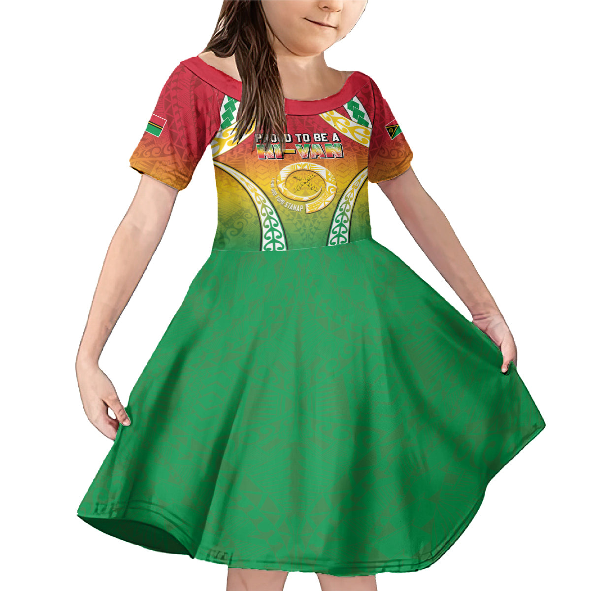 Personalised Vanuatu Family Matching Mermaid Dress and Hawaiian Shirt Proud To Be A Ni-Van With Tribal Pattern LT05 Daughter's Dress Reggae - Polynesian Pride