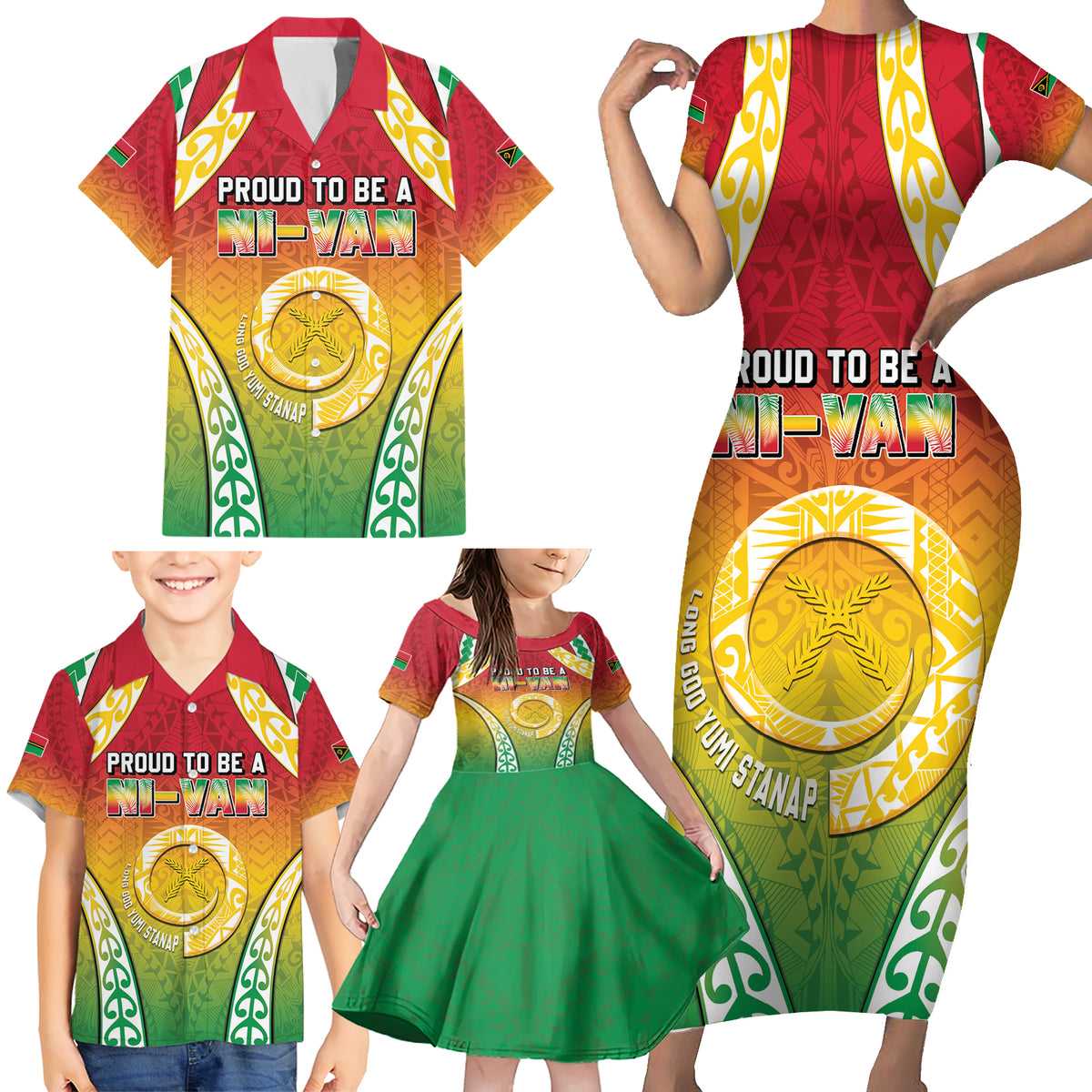 Personalised Vanuatu Family Matching Short Sleeve Bodycon Dress and Hawaiian Shirt Proud To Be A Ni-Van With Tribal Pattern LT05 - Polynesian Pride