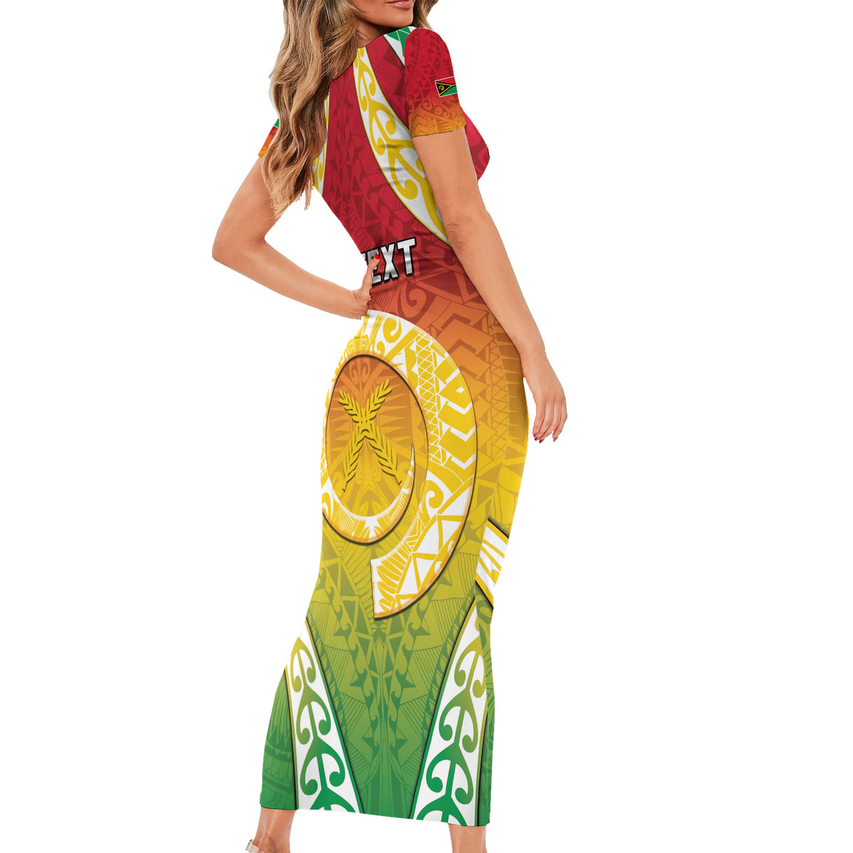 Personalised Vanuatu Short Sleeve Bodycon Dress Proud To Be A Ni-Van With Tribal Pattern
