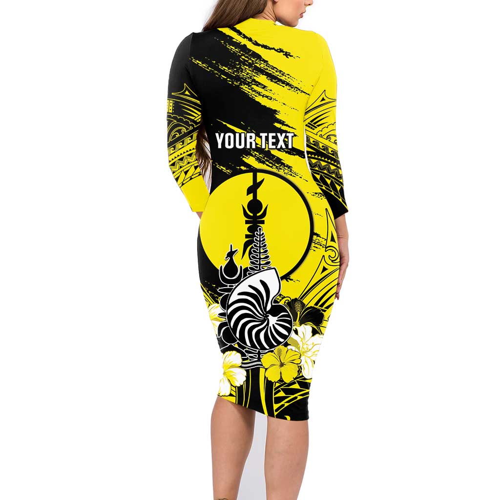 Personalised New Caledonia Day Family Matching Long Sleeve Bodycon Dress and Hawaiian Shirt Kanaky Flag Coat Of Arms Polynesian Pattern
